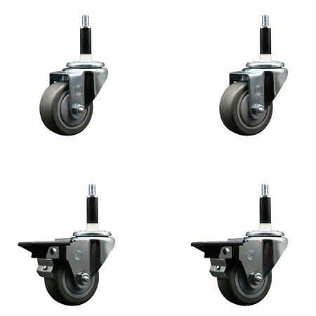 SERVICE CASTER 3'' Gray Poly Wheel Swivel 7/8'' Expanding Stem Caster Set 2 Brakes, 4PK SCC-EX20S314-PPUB-2-PLB-2-78